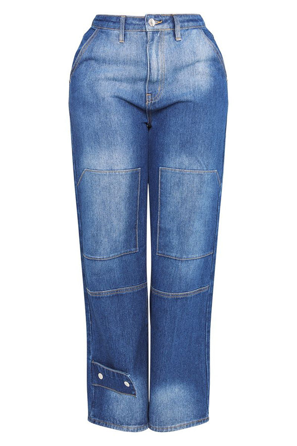 Chic Washed Patchwork Straight-leg Jeans