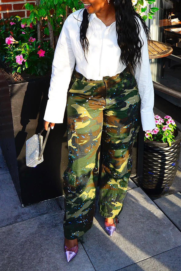 Chic Splashed Camouflage Straight Leg Pants