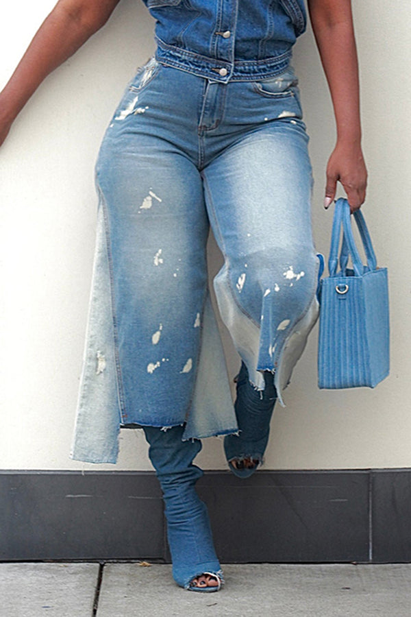 Stylish Bleach Washed distressed Cropped Jeans