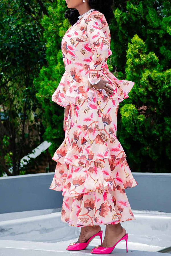 Spring Floral Print Ruffle Tiers Dress