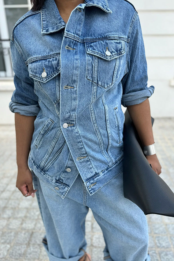 Casual Double Pocket Washed Denim Jacket