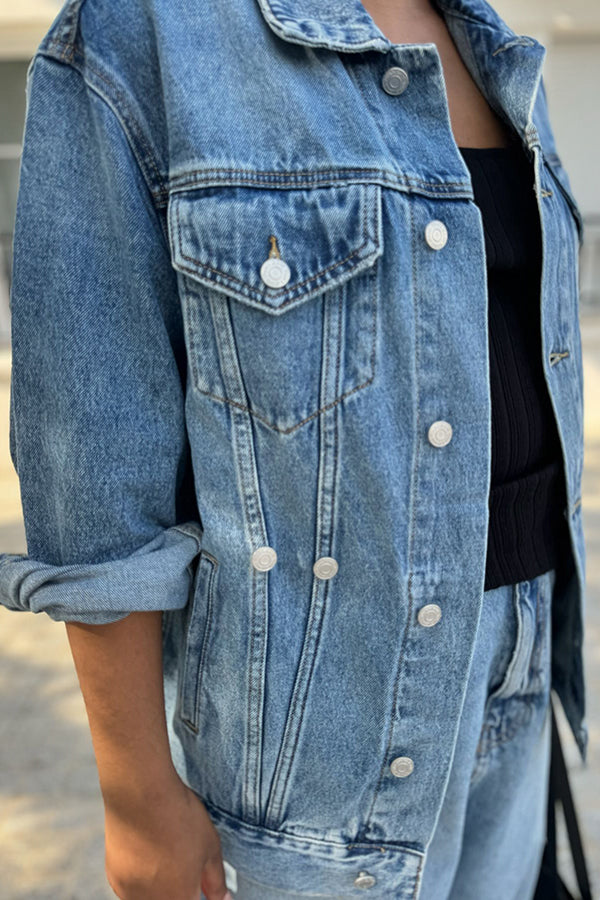 Casual Double Pocket Washed Denim Jacket