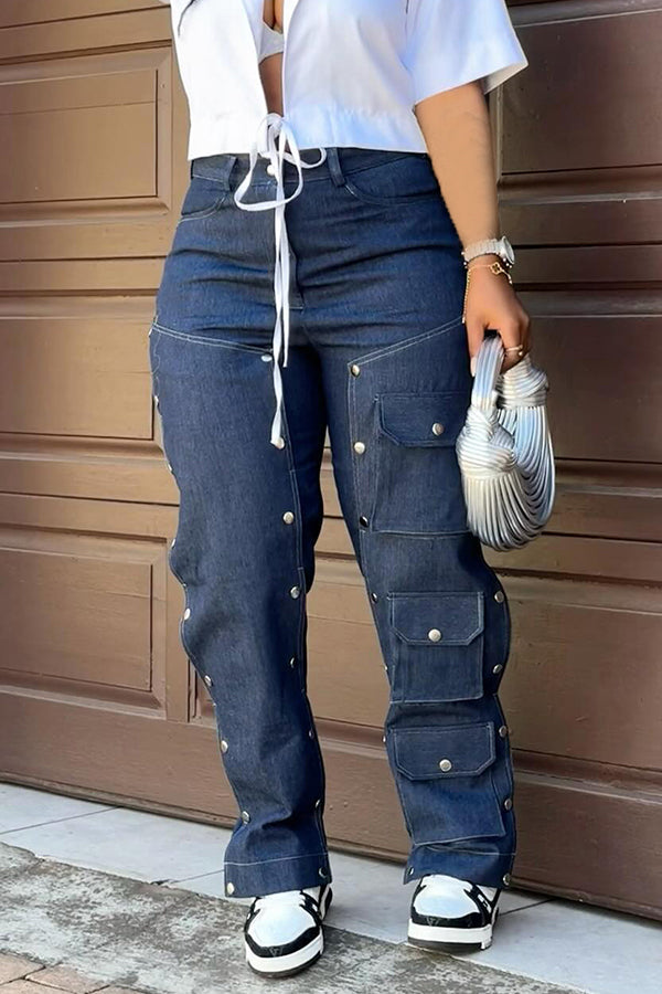 Street Flap Pocket Snap Button Jeans