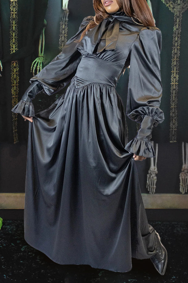 Halloween Black Gigot Sleeve Maxi  Dress