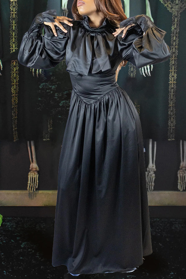 Halloween Black Gigot Sleeve Maxi  Dress