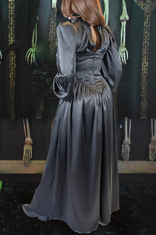 Halloween Black Gigot Sleeve Maxi  Dress