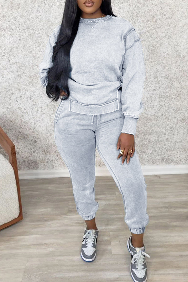 Casual Drop Shoulder Split Hem Sweatshirt Set