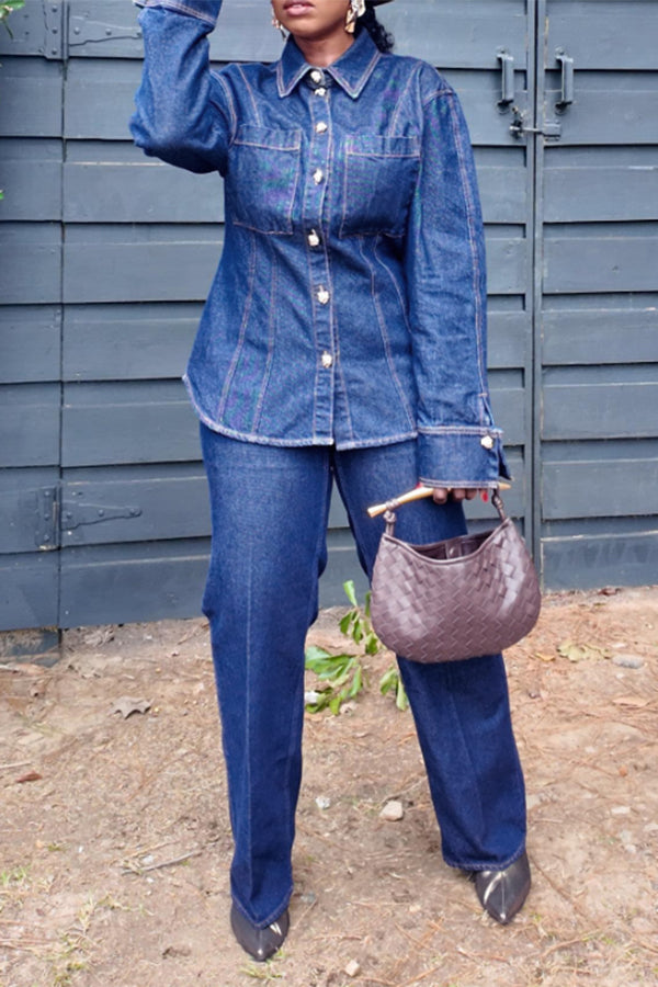 Retro Pocket Denim Jacket & Pants Set