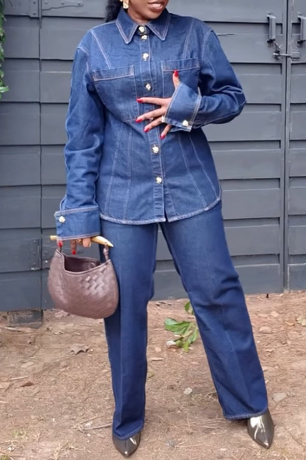 Retro Pocket Denim Jacket & Pants Set