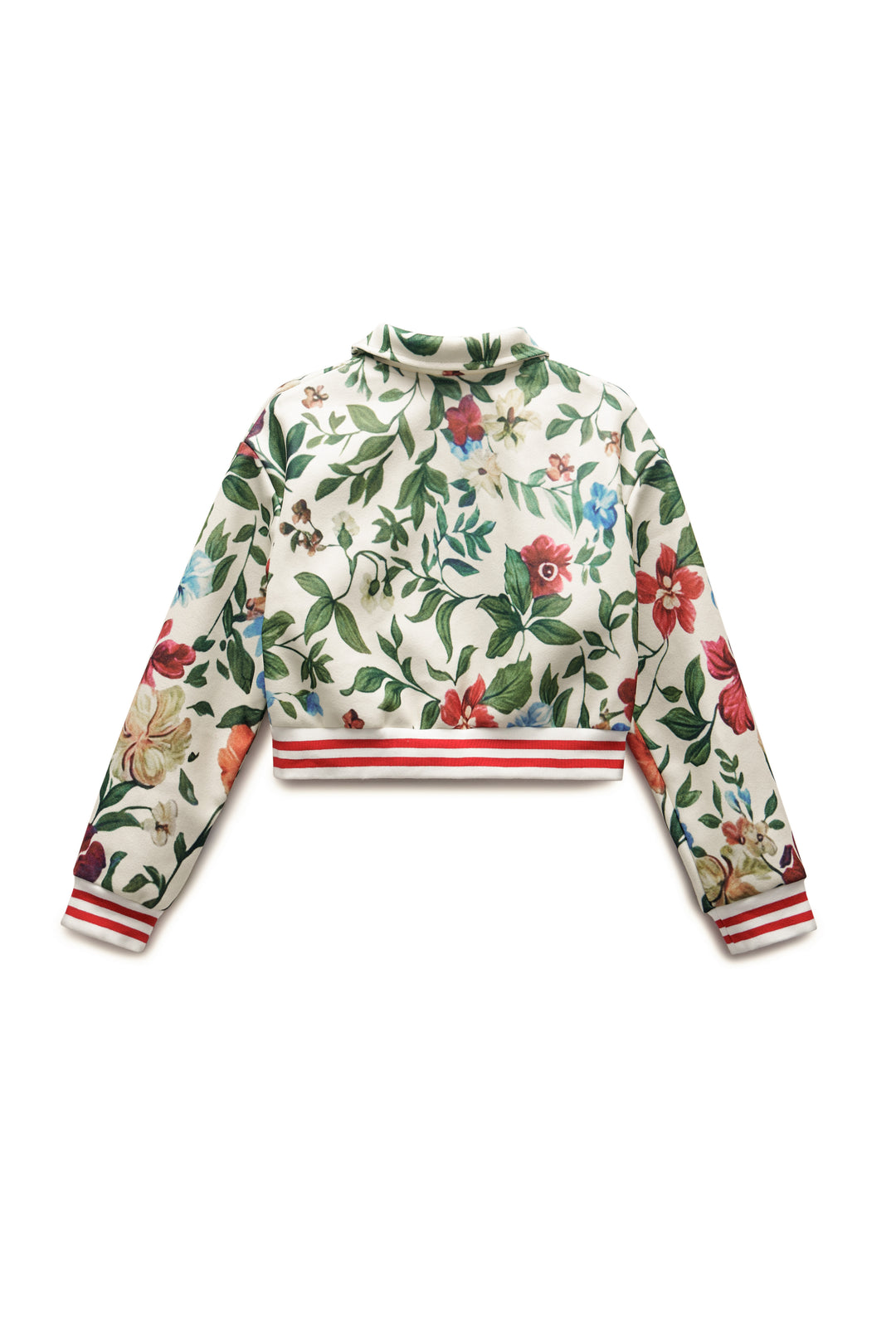 Retro Floral Print Collared Bomber Jacket