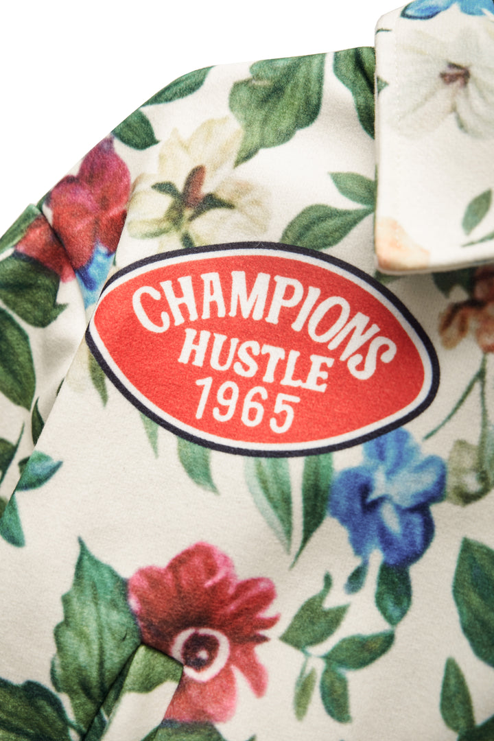 Retro Floral Print Collared Bomber Jacket