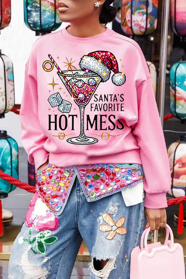 Christmas Hot Mess Printed Transfer Sweatshirt