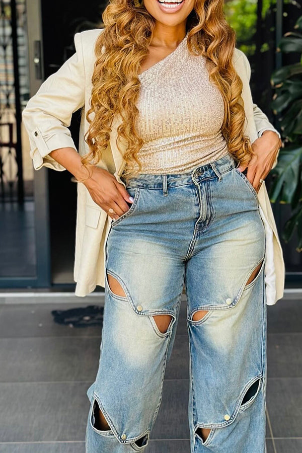  Stylish Cutout High Waist Jeans