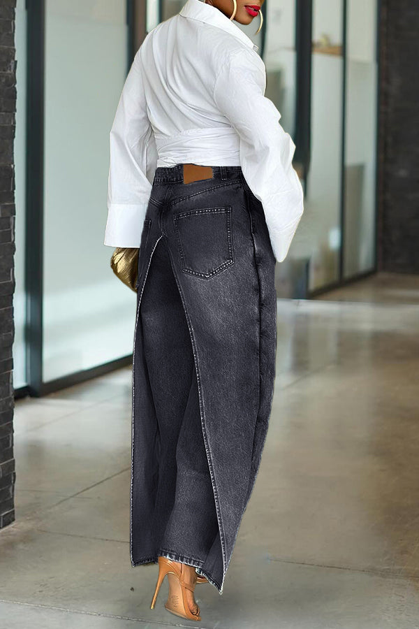 Unique Patchwork High Waist Wide Leg Jeans