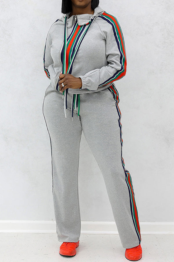 Stylish Color Blocking Side Stripe Coat & Pants Set