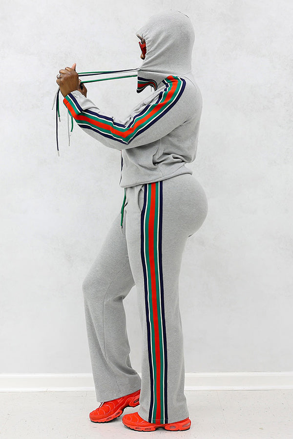 Stylish Color Blocking Side Stripe Coat & Pants Set