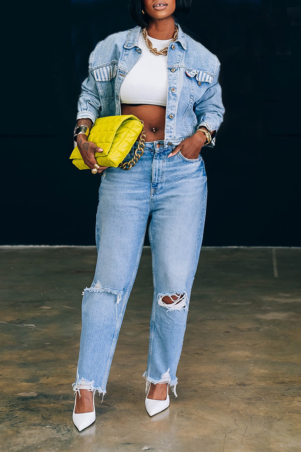 Stylish Washed Denim Short Jacket