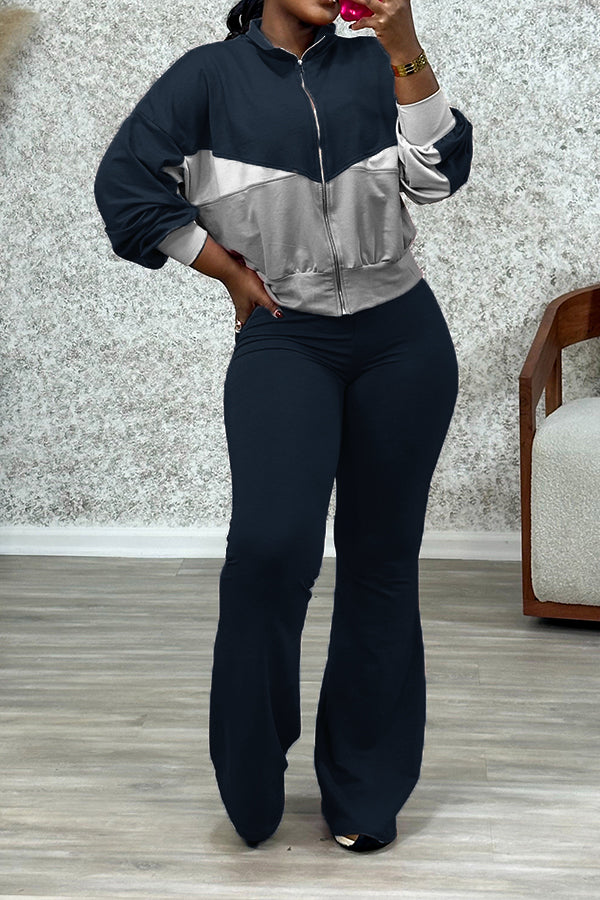 Casual Zippered Long Sleeve Sweatshirt & Pants Set