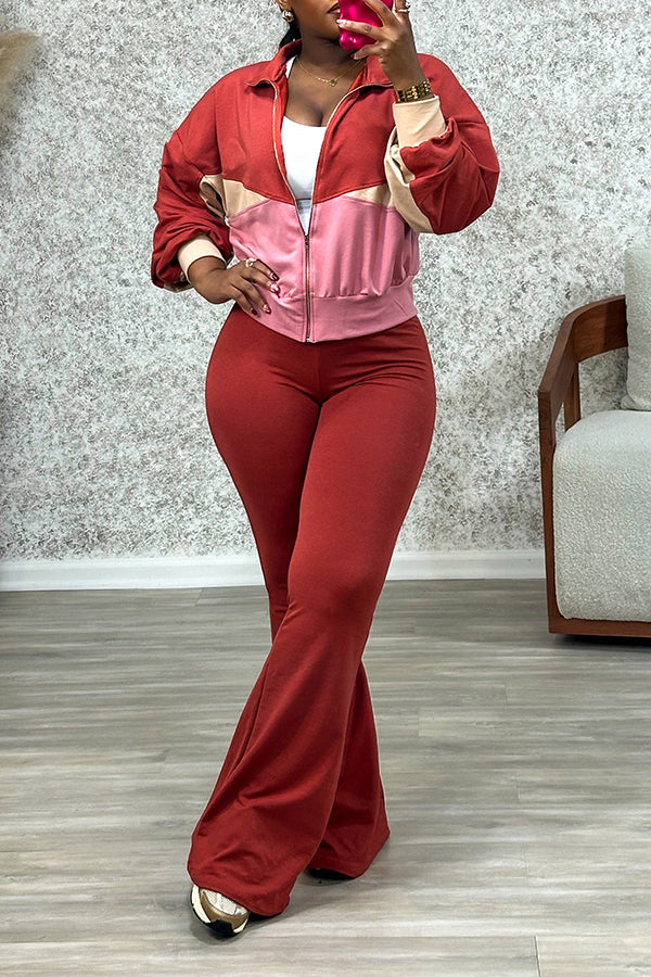 Casual Zippered Long Sleeve Sweatshirt & Pants Set