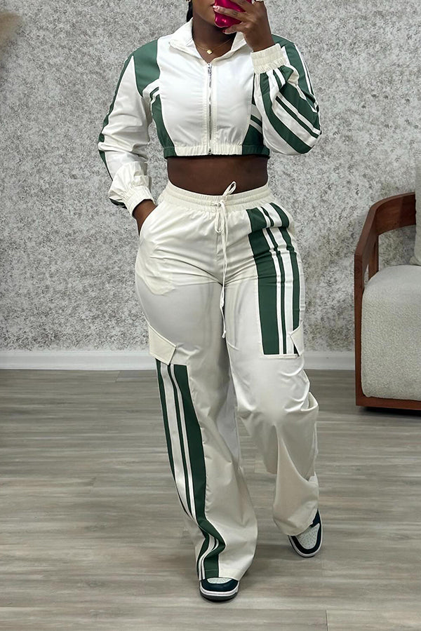 Stylish Stripe Print Sweatsuit & Pants Set