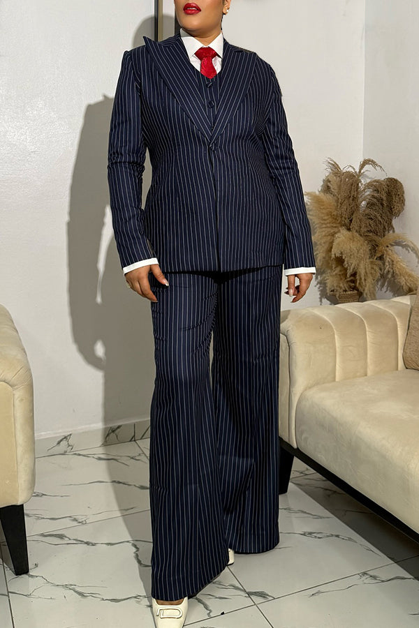 Commuting Striped Blazer & Pants Set