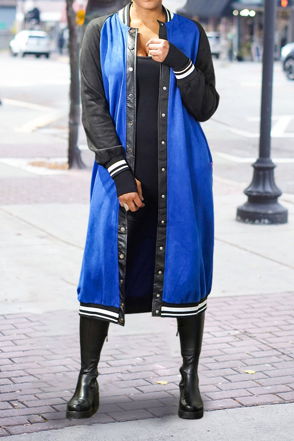 Stylish Striped Patchwork Buttoned Long Coat