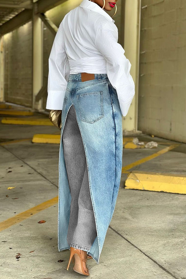 Unique Colorblock High Waist Wide-leg Jeans