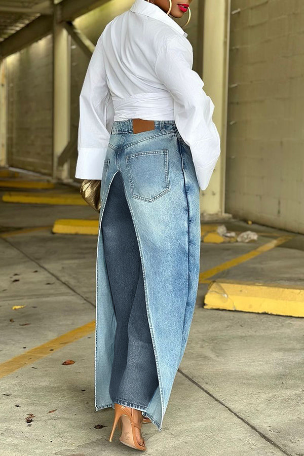 Unique Colorblock High Waist Wide-leg Jeans