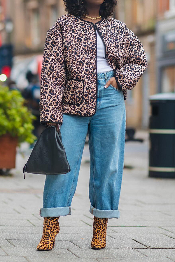 Elegant Leopard Print Pocket Coat