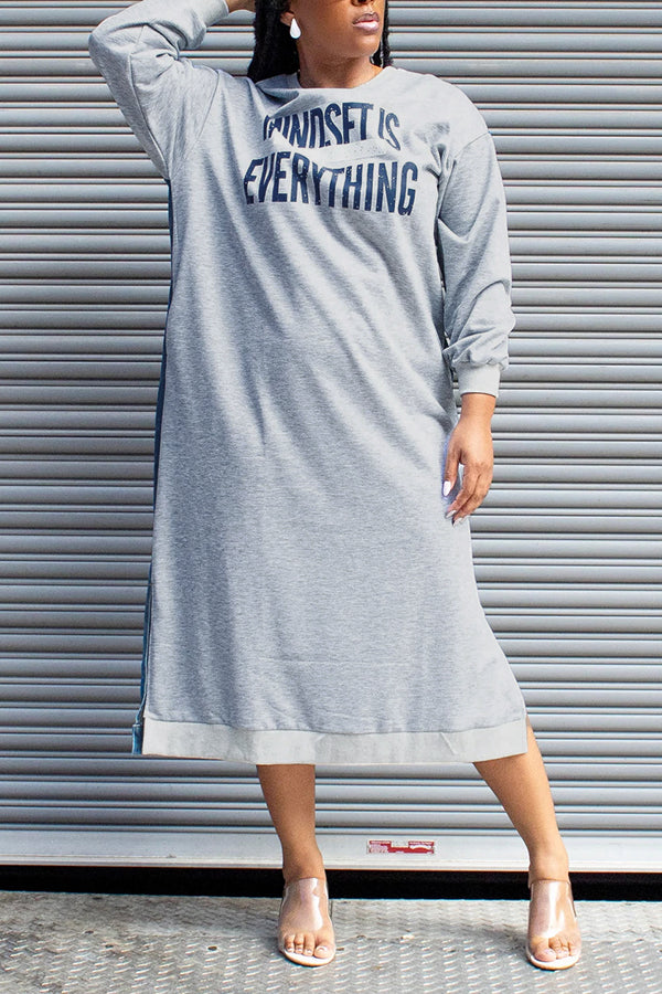 Stylish Letter Printed Denim Sweater Dress