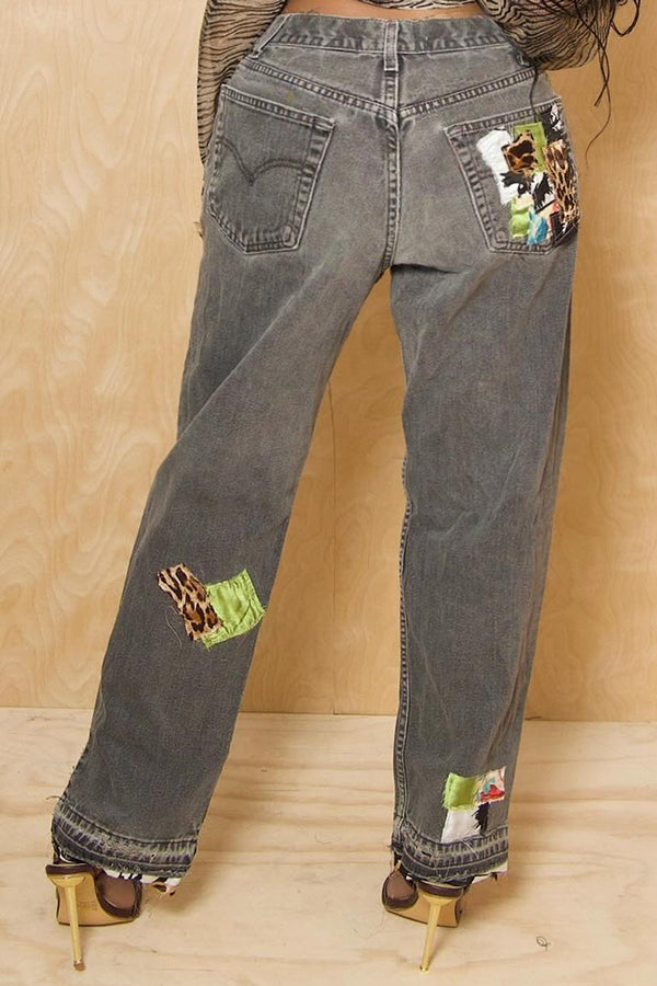 Stylish Patchwork Straight Leg Jeans