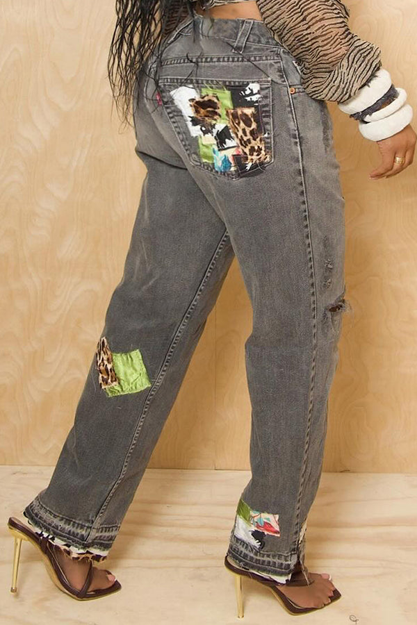 Stylish Patchwork Straight Leg Jeans