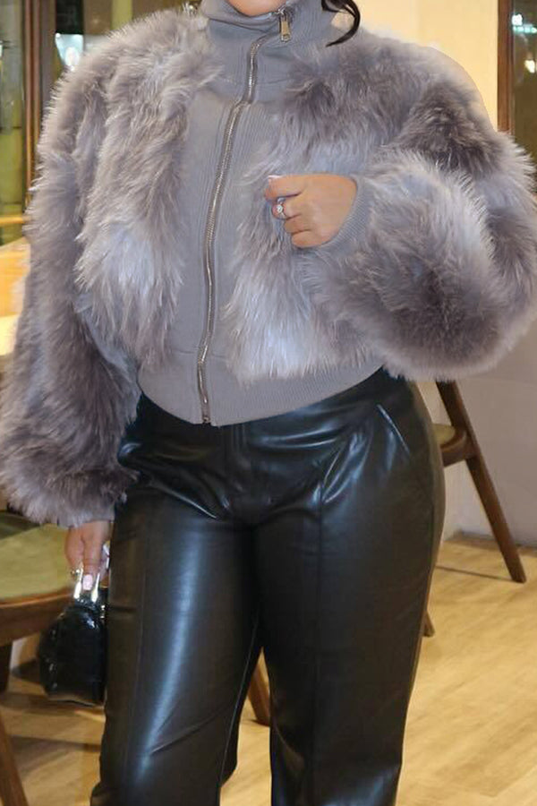 Elegant Warm High-Neck Furry Jacket