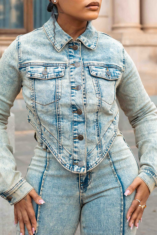 Unique Retro Style Asymmetrical Hem Short Denim Jacket