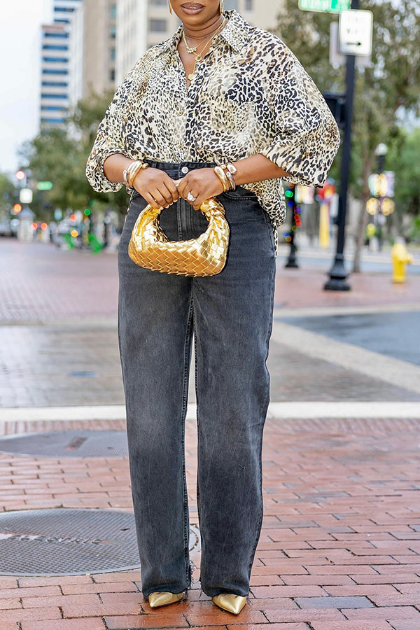 Fashion Leopard Print Three-Quarter Sleeve Shirt