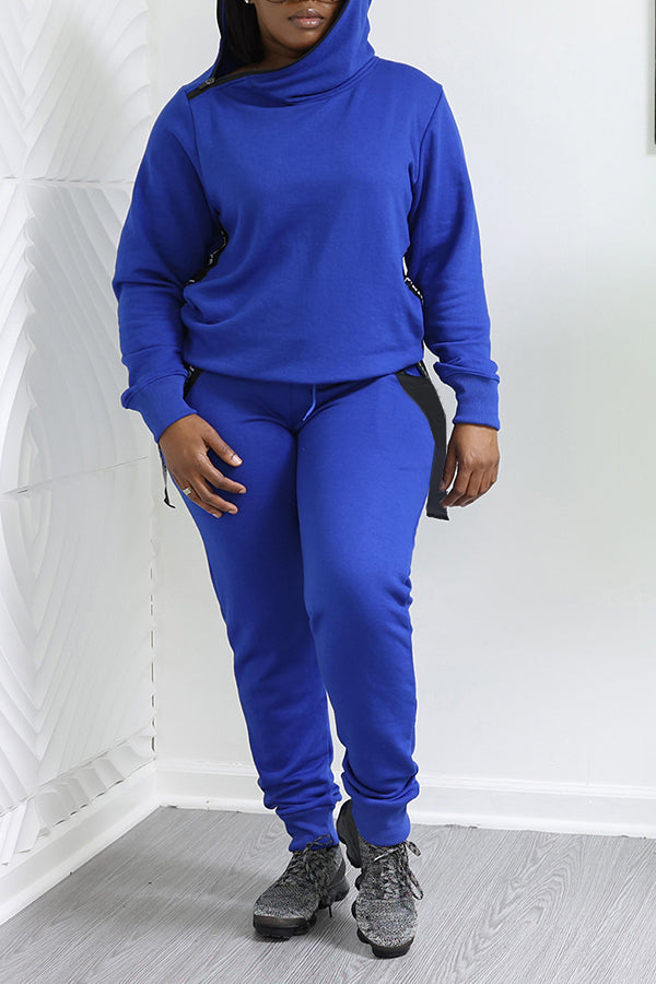 Casual Ribbon Hoodie & Drawstring Sweatpants Set