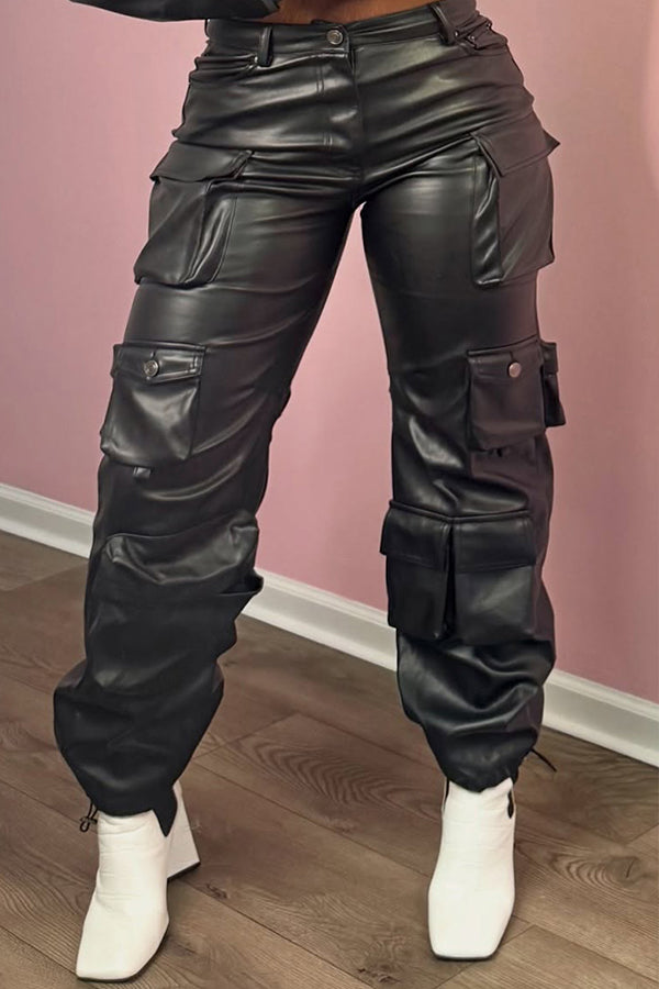 Rock Elasticized Multi-Pocket Leather Pants