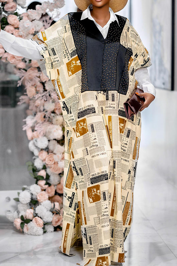 Trendy Under Shirt & Newspaper Print Dress Set