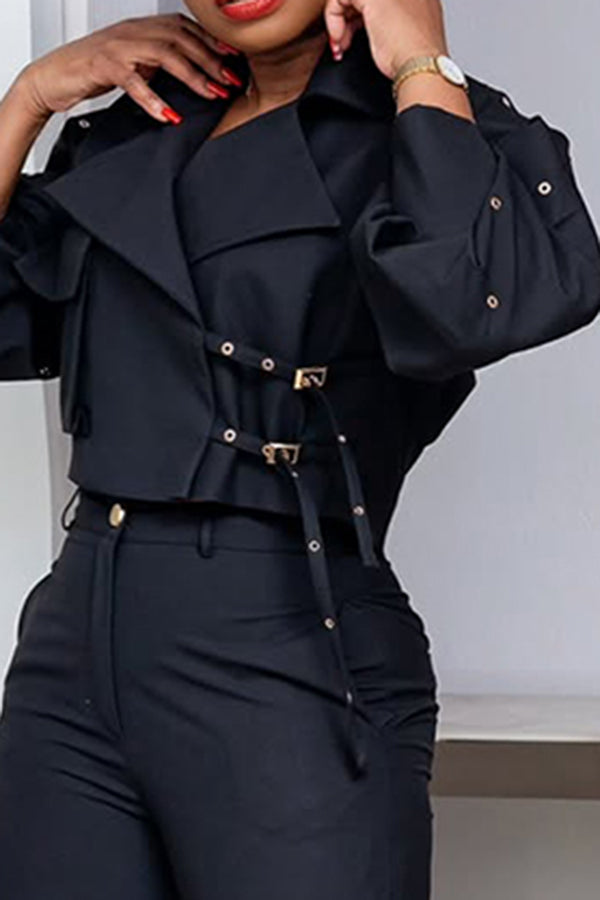 Stylish Turn-down Collar Jacket & Cargo Pants Set