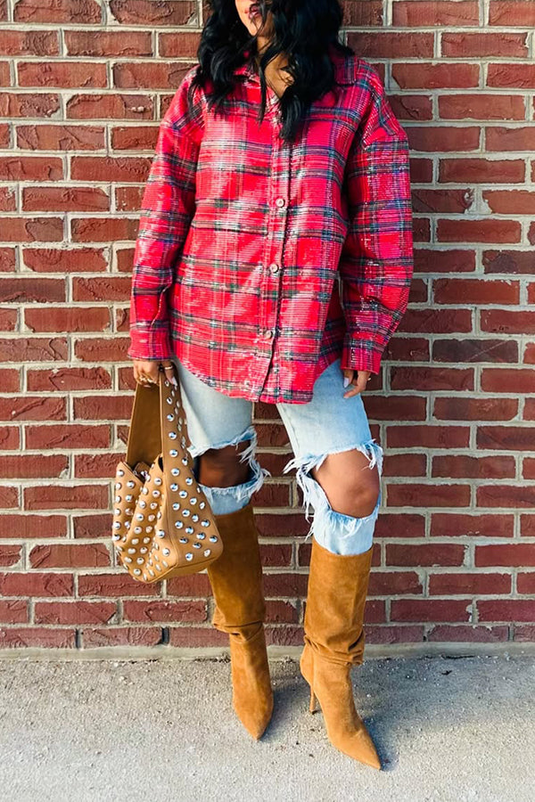 Retro Plaid Sequined Shirt