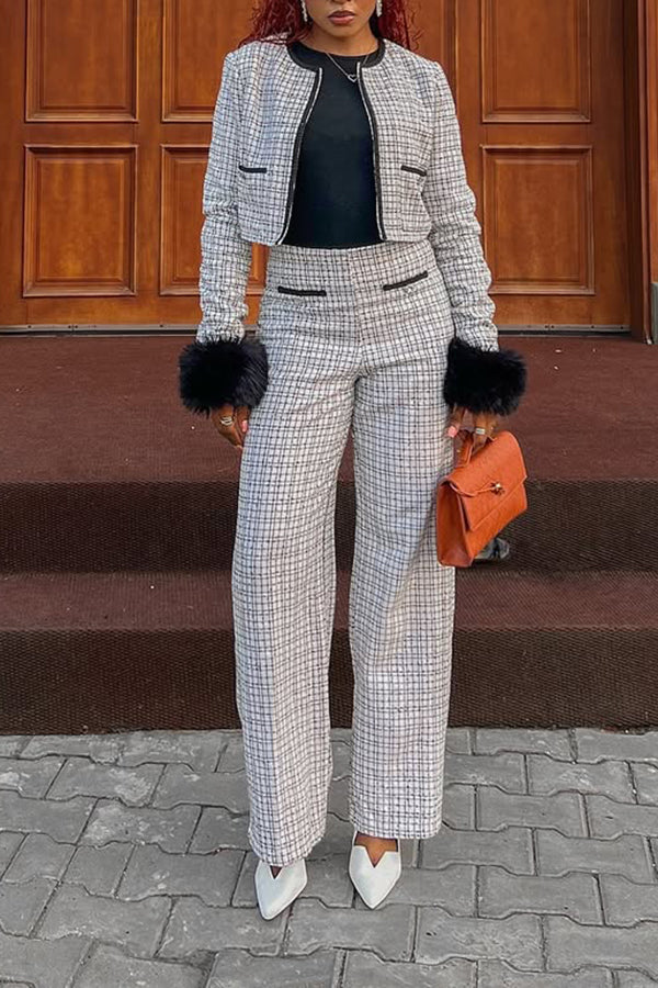 Chanel Style Tweed Jacket & Straight Pants Set