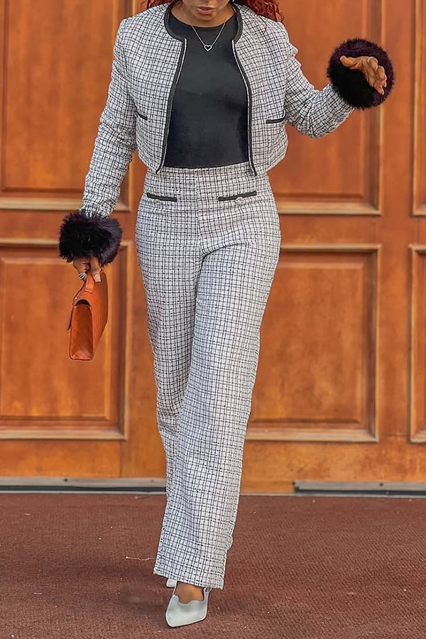 Chanel Style Tweed Jacket & Straight Pants Set