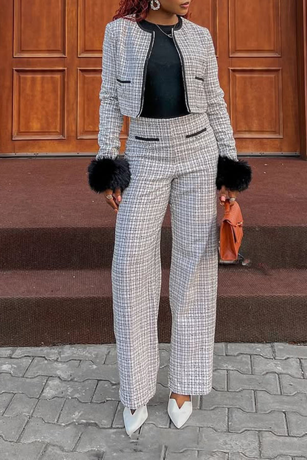 Chanel Style Tweed Jacket & Straight Pants Set