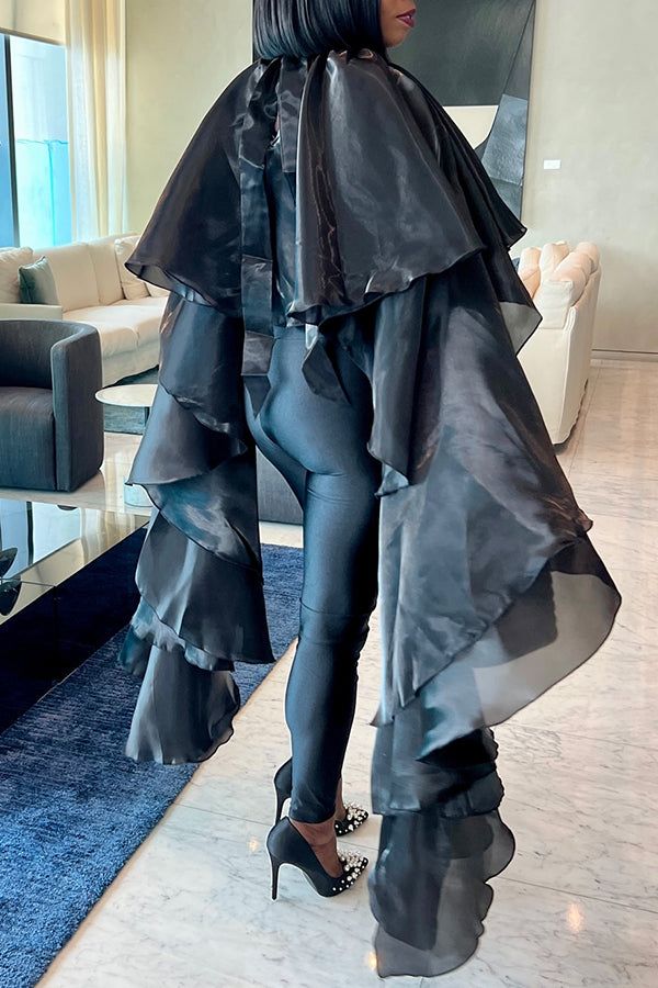 Fashionable Ruffle Edge Long Hem Cloak