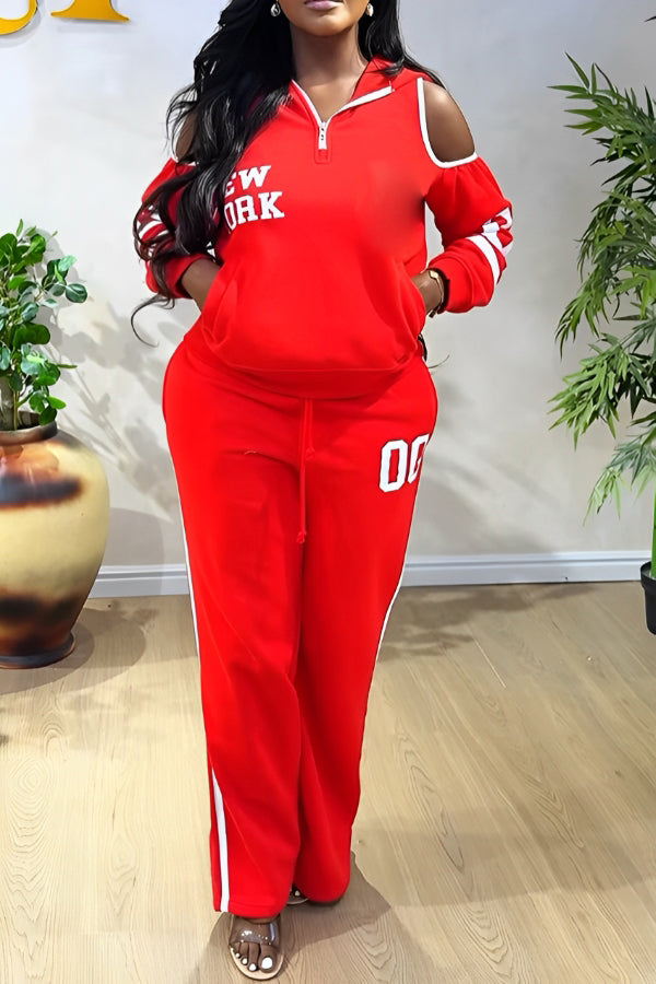 Sporty Off-shoulder Sweatshirt & Sweatpants Set