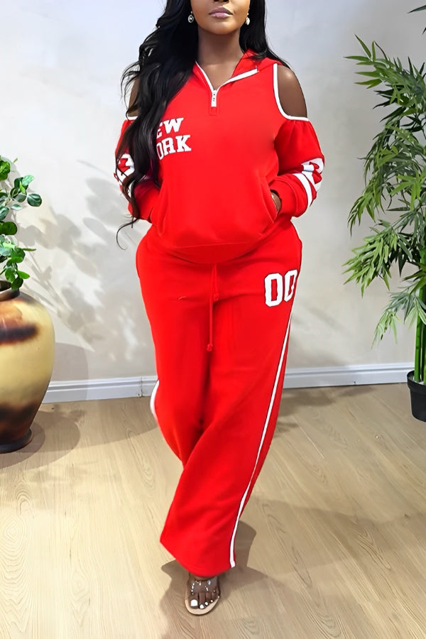 Sporty Off-shoulder Sweatshirt & Sweatpants Set