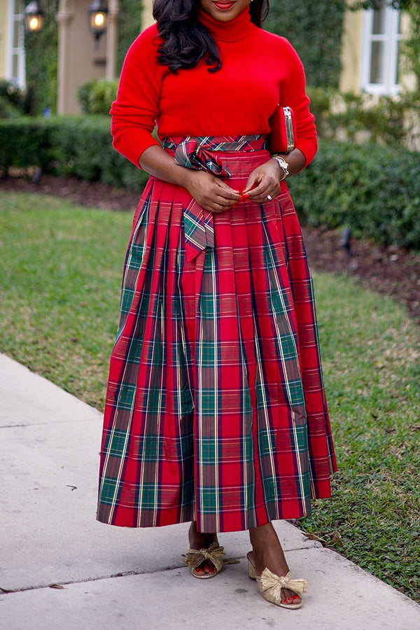 Classic Plaid Belted Skirt