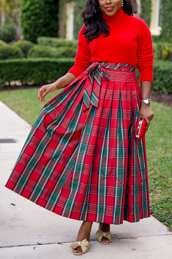 Classic Plaid Belted Skirt