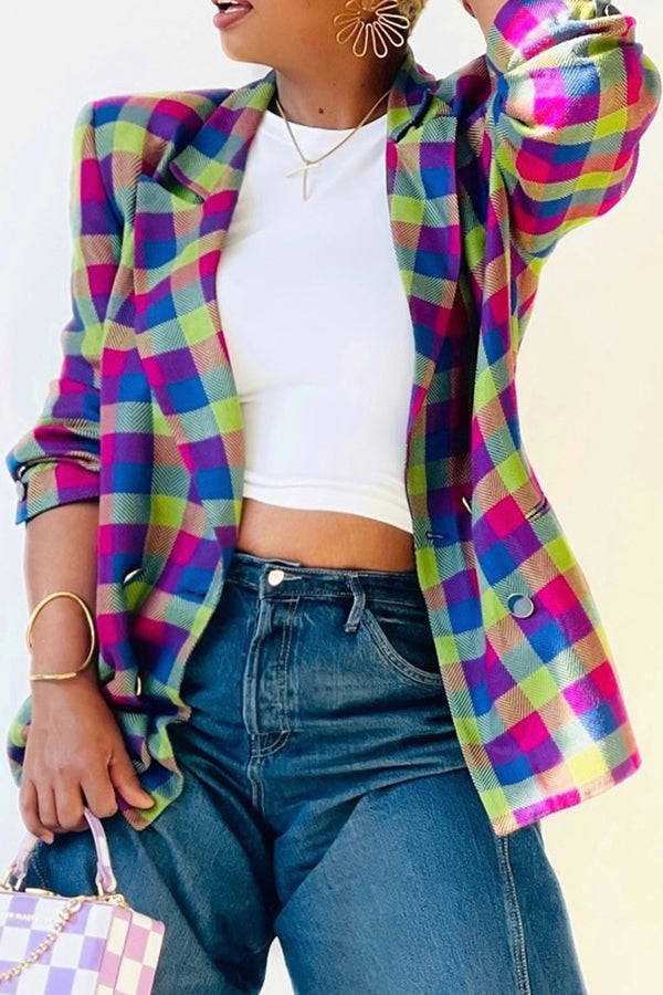 Vibrant Color Plaid Blazer