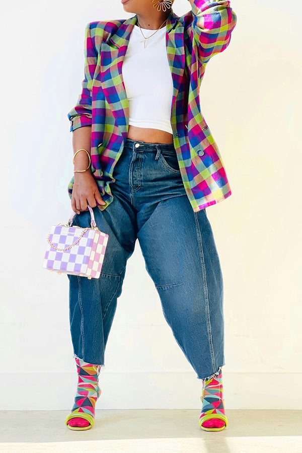 Vibrant Color Plaid Blazer